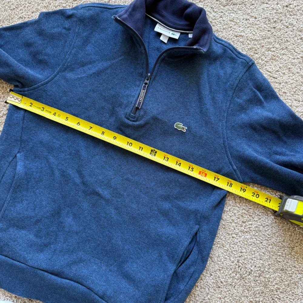 Lacoste Quarter Zip Pullover Men Small Blue Heathered Cotton Blend Sweater